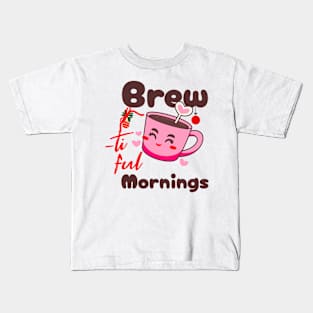 Christmas Coffee Brew-tiful Mornings Coffee Lover Kids T-Shirt